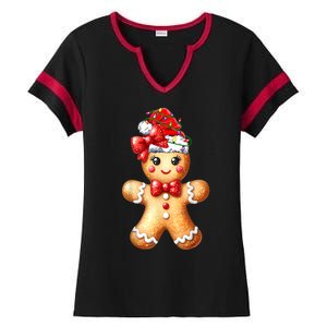 Women Merry Christmas Cute Gingerbread Santa Pajamas Girl Gift Ladies Halftime Notch Neck Tee