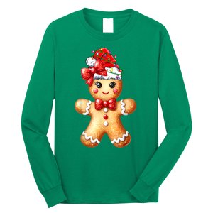 Women Merry Christmas Cute Gingerbread Santa Pajamas Girl Gift Long Sleeve Shirt