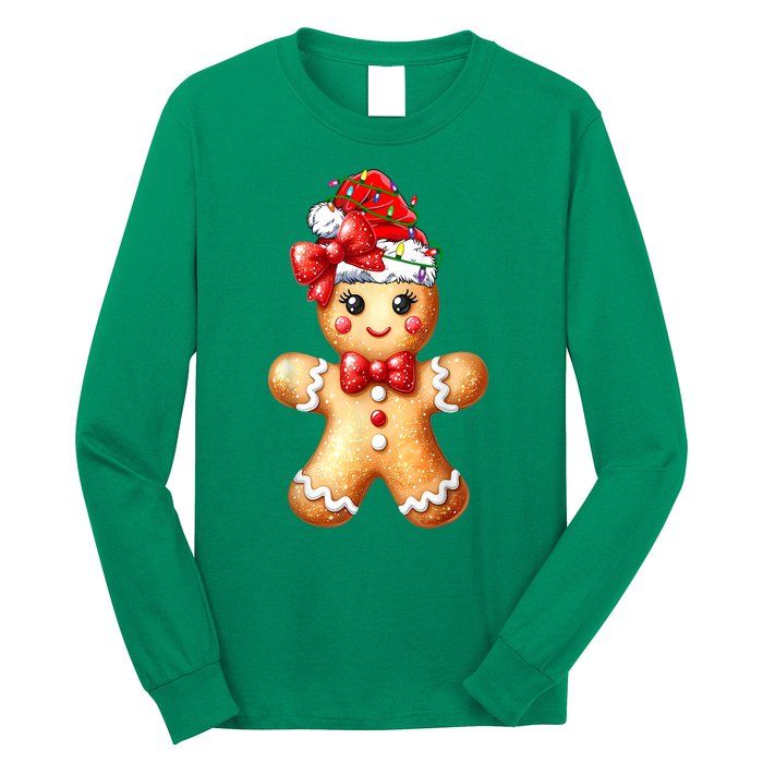 Women Merry Christmas Cute Gingerbread Santa Pajamas Girl Gift Long Sleeve Shirt