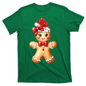 Women Merry Christmas Cute Gingerbread Santa Pajamas Girl Gift T-Shirt