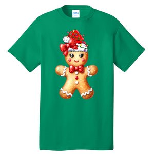 Women Merry Christmas Cute Gingerbread Santa Pajamas Girl Gift Tall T-Shirt