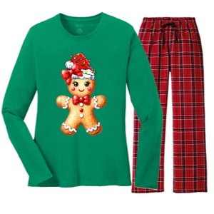 Women Merry Christmas Cute Gingerbread Santa Pajamas Girl Gift Women's Long Sleeve Flannel Pajama Set 