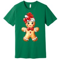 Women Merry Christmas Cute Gingerbread Santa Pajamas Girl Gift Premium T-Shirt