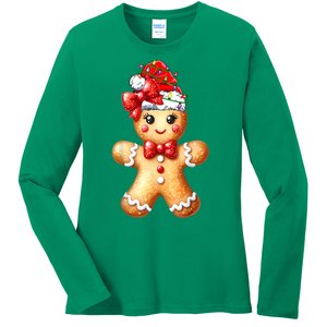 Women Merry Christmas Cute Gingerbread Santa Pajamas Girl Gift Ladies Long Sleeve Shirt