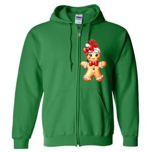 Women Merry Christmas Cute Gingerbread Santa Pajamas Girl Gift Full Zip Hoodie