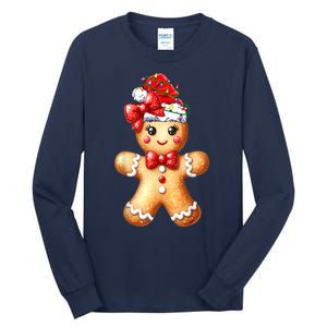 Women Merry Christmas Cute Gingerbread Santa Pajamas Girl Gift Tall Long Sleeve T-Shirt