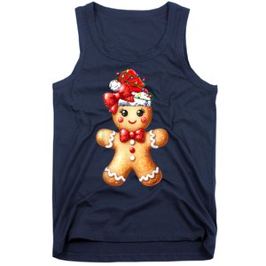 Women Merry Christmas Cute Gingerbread Santa Pajamas Girl Gift Tank Top