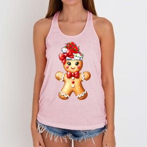 Women Merry Christmas Cute Gingerbread Santa Pajamas Girl Gift Women's Knotted Racerback Tank