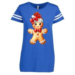 Women Merry Christmas Cute Gingerbread Santa Pajamas Girl Gift Enza Ladies Jersey Football T-Shirt