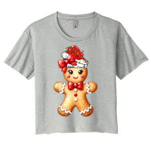 Women Merry Christmas Cute Gingerbread Santa Pajamas Girl Gift Women's Crop Top Tee