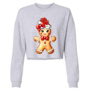 Women Merry Christmas Cute Gingerbread Santa Pajamas Girl Gift Cropped Pullover Crew