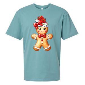 Women Merry Christmas Cute Gingerbread Santa Pajamas Girl Gift Sueded Cloud Jersey T-Shirt