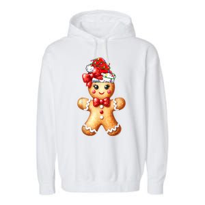 Women Merry Christmas Cute Gingerbread Santa Pajamas Girl Gift Garment-Dyed Fleece Hoodie