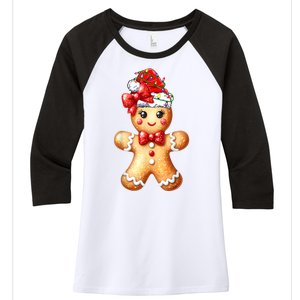 Women Merry Christmas Cute Gingerbread Santa Pajamas Girl Gift Women's Tri-Blend 3/4-Sleeve Raglan Shirt