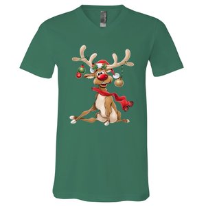 Women Merry Christmas Gifts For Him Funny Reindeer Xmas Gift V-Neck T-Shirt