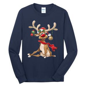 Women Merry Christmas Gifts For Him Funny Reindeer Xmas Gift Tall Long Sleeve T-Shirt