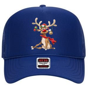 Women Merry Christmas Gifts For Him Funny Reindeer Xmas Gift High Crown Mesh Back Trucker Hat