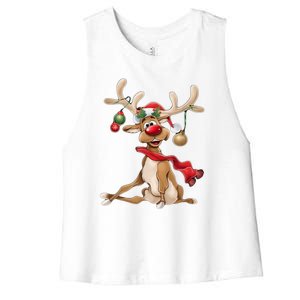 Women Merry Christmas Gifts For Him Funny Reindeer Xmas Gift Women's Racerback Cropped Tank