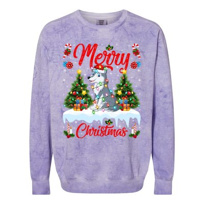 Wolf Merry Christmas Tree Lighting Santa Wolf Xmas Gift Colorblast Crewneck Sweatshirt