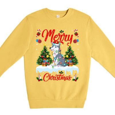 Wolf Merry Christmas Tree Lighting Santa Wolf Xmas Gift Premium Crewneck Sweatshirt