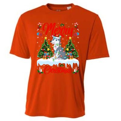 Wolf Merry Christmas Tree Lighting Santa Wolf Xmas Gift Cooling Performance Crew T-Shirt