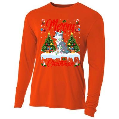 Wolf Merry Christmas Tree Lighting Santa Wolf Xmas Gift Cooling Performance Long Sleeve Crew