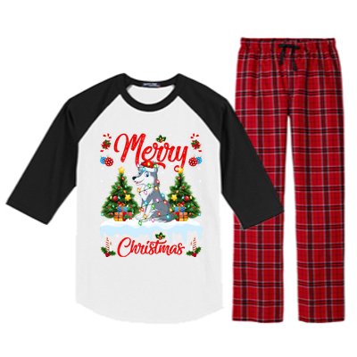 Wolf Merry Christmas Tree Lighting Santa Wolf Xmas Gift Raglan Sleeve Pajama Set