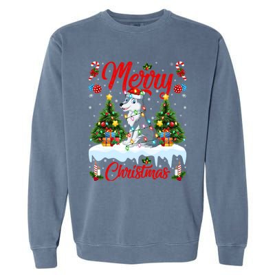 Wolf Merry Christmas Tree Lighting Santa Wolf Xmas Gift Garment-Dyed Sweatshirt