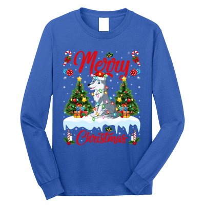 Wolf Merry Christmas Tree Lighting Santa Wolf Xmas Gift Long Sleeve Shirt