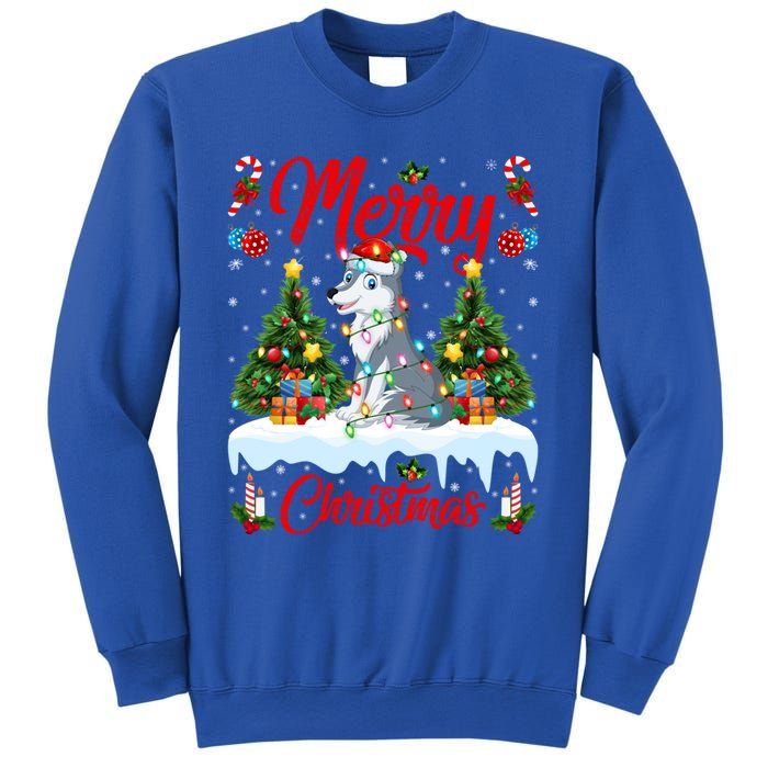 Wolf Merry Christmas Tree Lighting Santa Wolf Xmas Gift Sweatshirt