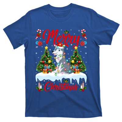 Wolf Merry Christmas Tree Lighting Santa Wolf Xmas Gift T-Shirt