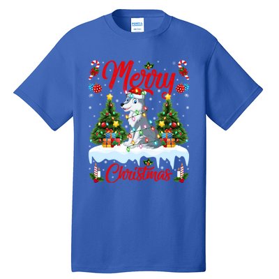 Wolf Merry Christmas Tree Lighting Santa Wolf Xmas Gift Tall T-Shirt