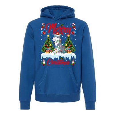 Wolf Merry Christmas Tree Lighting Santa Wolf Xmas Gift Premium Hoodie