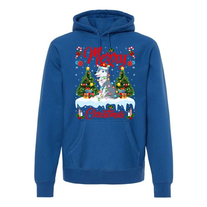 Wolf Merry Christmas Tree Lighting Santa Wolf Xmas Gift Premium Hoodie