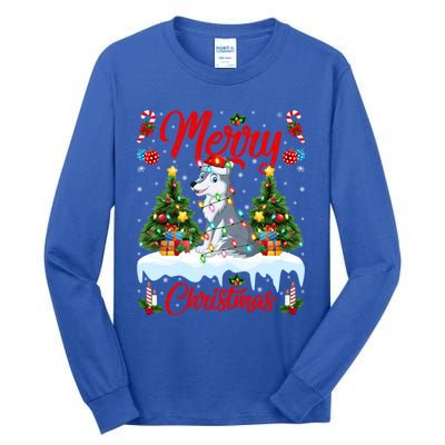 Wolf Merry Christmas Tree Lighting Santa Wolf Xmas Gift Tall Long Sleeve T-Shirt