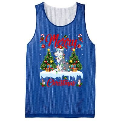 Wolf Merry Christmas Tree Lighting Santa Wolf Xmas Gift Mesh Reversible Basketball Jersey Tank