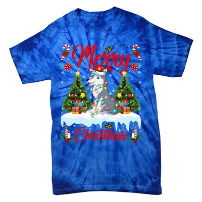 Wolf Merry Christmas Tree Lighting Santa Wolf Xmas Gift Tie-Dye T-Shirt