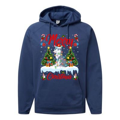 Wolf Merry Christmas Tree Lighting Santa Wolf Xmas Gift Performance Fleece Hoodie