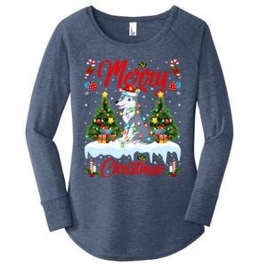 Wolf Merry Christmas Tree Lighting Santa Wolf Xmas Gift Women's Perfect Tri Tunic Long Sleeve Shirt