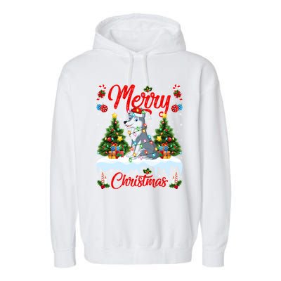 Wolf Merry Christmas Tree Lighting Santa Wolf Xmas Gift Garment-Dyed Fleece Hoodie