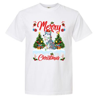 Wolf Merry Christmas Tree Lighting Santa Wolf Xmas Gift Garment-Dyed Heavyweight T-Shirt