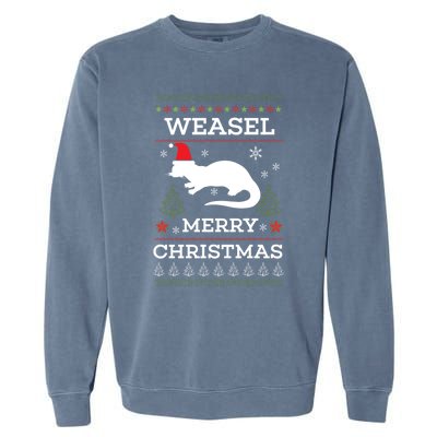 Weasel Merry Christmas Funny Ugly Christmas Design Gift Garment-Dyed Sweatshirt