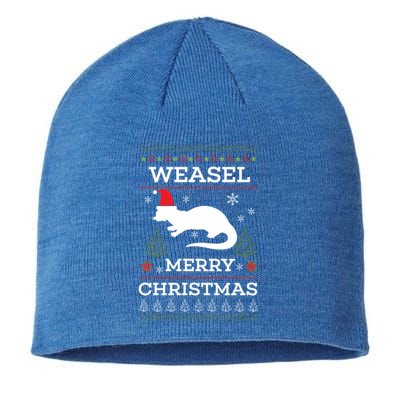 Weasel Merry Christmas Funny Ugly Christmas Design Gift Sustainable Beanie