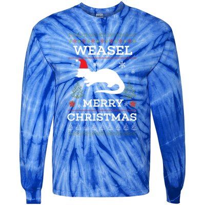 Weasel Merry Christmas Funny Ugly Christmas Design Gift Tie-Dye Long Sleeve Shirt