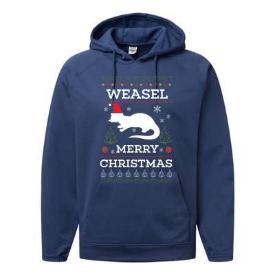 Weasel Merry Christmas Funny Ugly Christmas Design Gift Performance Fleece Hoodie