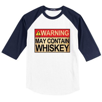 Warning May Contain Whiskey Gift Whiskey Fan Baseball Sleeve Shirt