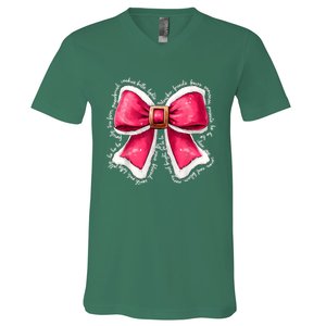 Women Merry Christmas Cute Coquette Bow Xmas Girl Gift V-Neck T-Shirt