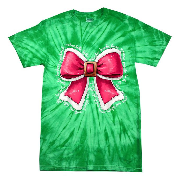 Women Merry Christmas Cute Coquette Bow Xmas Girl Gift Tie-Dye T-Shirt