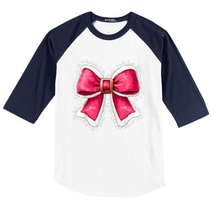 Women Merry Christmas Cute Coquette Bow Xmas Girl Gift Baseball Sleeve Shirt