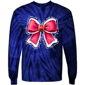 Women Merry Christmas Cute Coquette Bow Xmas Girl Gift Tie-Dye Long Sleeve Shirt